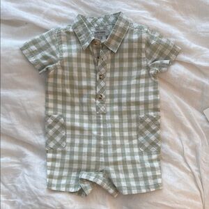 Haute Hippie Kids Green Checkered Collared Short Romper Size 3-6 Months